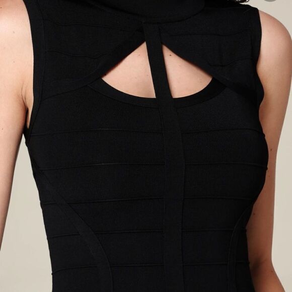 Bebe Black Mock Neck Bandage Dress Contemporary Feminine Bodycon Evening Event - Picture 3 of 14
